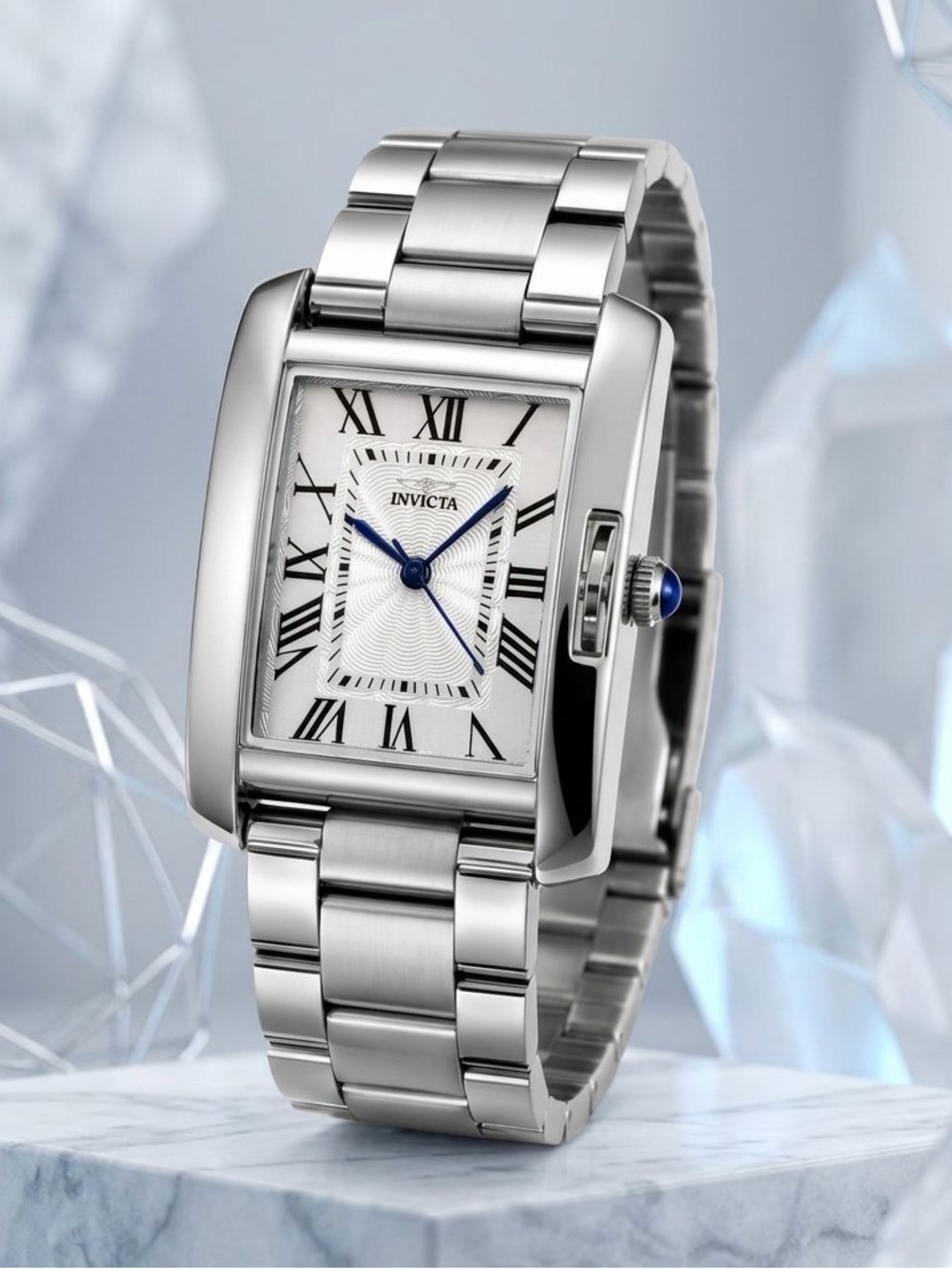 Invicta Men's Silver Stainless Steel Rectangular Watch with Blue Hands